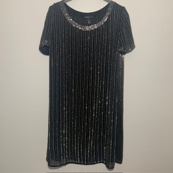 Mango Sequin New Year Holiday Little Black Dress Cocktail Party - Size 8 - Picture 1 of 9
